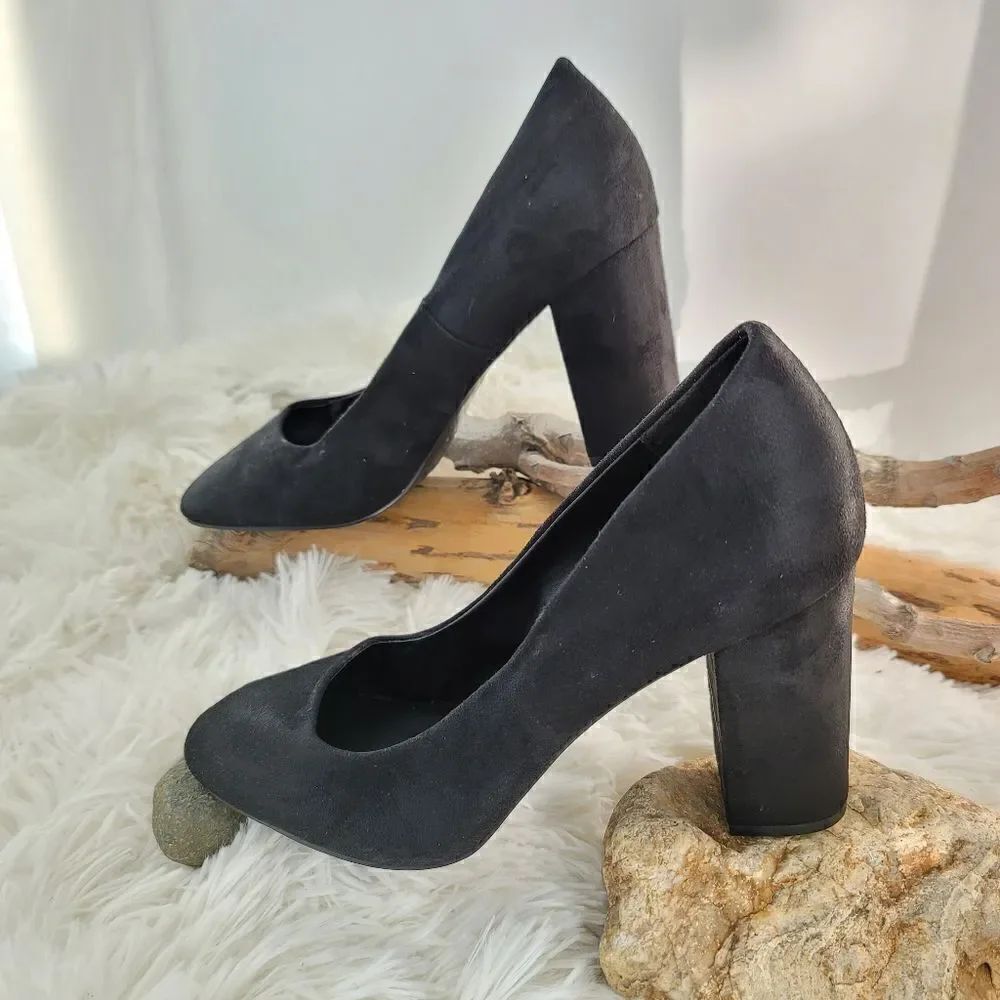 Call it spring black vegan leather block heel pumps